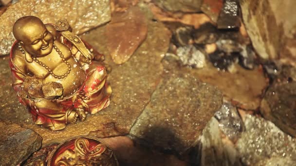 Χρυσός Βούδας Πέτρα Φόντο Κανείς Βίντεο — Αρχείο Βίντεο