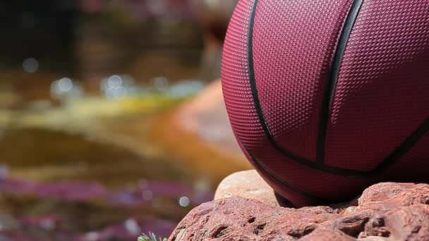 Baloncesto Piedra Río Fondo Nadie Metraje — Vídeo de stock