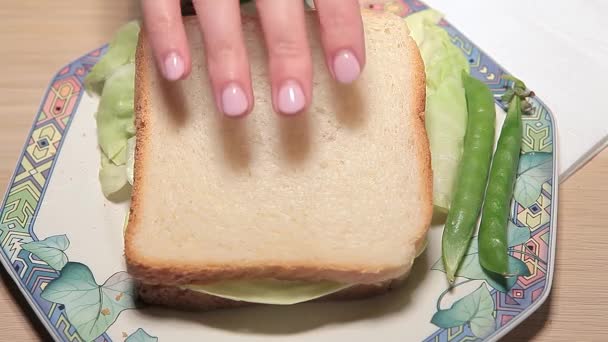 Sandwich Peas Fly Hand Plate Background Footage — Stock Video