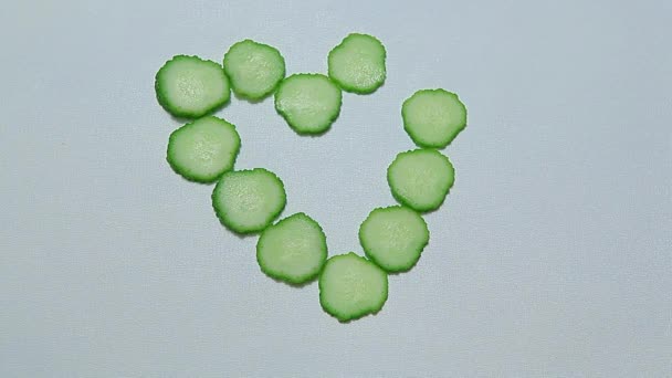 Cucumber Heart Symbol Knife White Background Footage — Stock Video