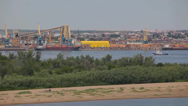 Astrakhan City Port Boat River Beeldmateriaal — Stockvideo