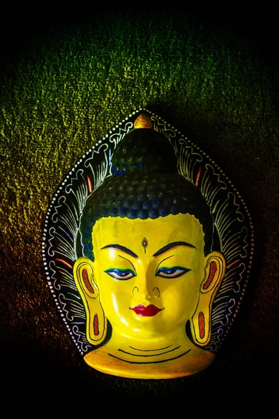 Dřevěná Buddhova Maska Vlněná Pozadí — Stock fotografie
