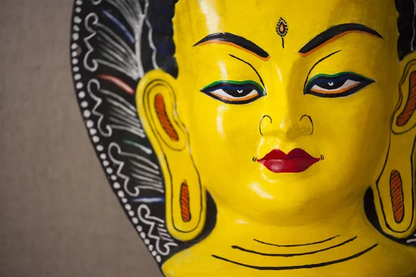 Trä Buddha Mask Vägg Bakgrund — Stockfoto