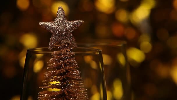 Champagne Glas Ster Goud Bokeh Beeldmateriaal — Stockvideo