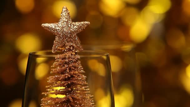Champagne Glass Star Gold Bokeh Footage — Stock Video