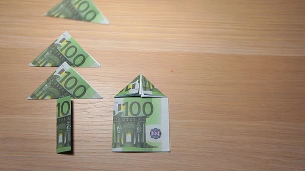 Geld Boom Huis Symbool Tafel Achtergrond Beeldmateriaal — Stockvideo