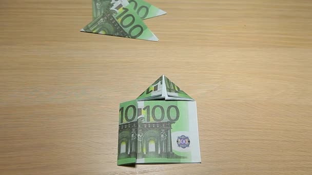 Geld Boom Huis Symbool Tafel Achtergrond Beeldmateriaal — Stockvideo