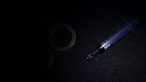 Footage Handcuff Syringe Asphalt — Stock Video