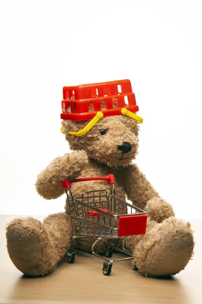 Image Jouet Panier Ours Trolley Fond Blanc — Photo