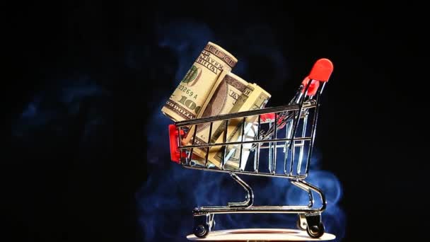 Footage Trolley Money Smoke Dark Background — Stock Video