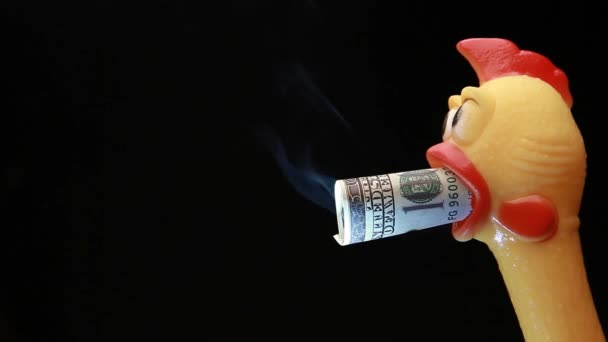 Material Archivo Pollo Dinero Humo Fondo Oscuro — Vídeo de stock