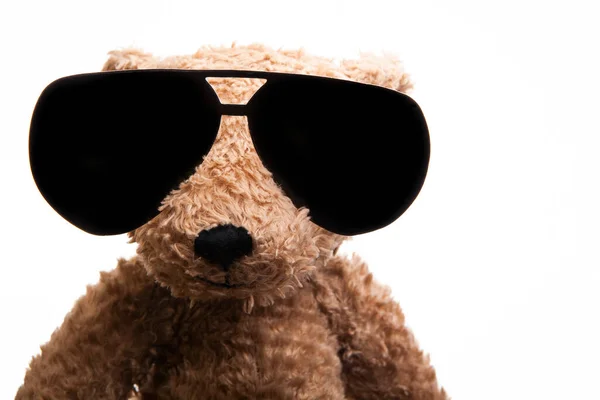 おもちゃのクマのサングラスの白い背景の画像 — ストック写真