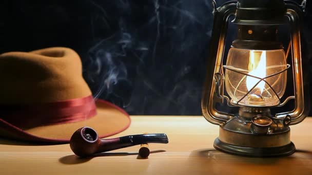 Footage Smoking Pipe Hat Lamp — Stock Video