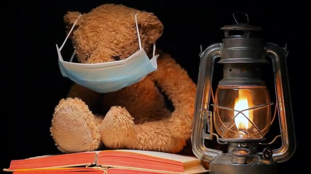 Materiał Filmowy Pluszowej Lampy Książki Niedźwiedzia — Wideo stockowe