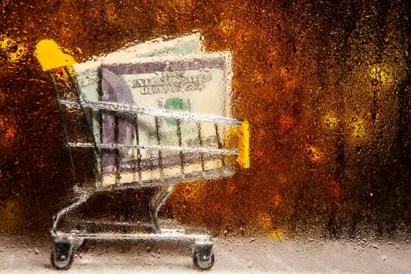 Beeld Van Trolley Geld Waterdruppel — Stockfoto