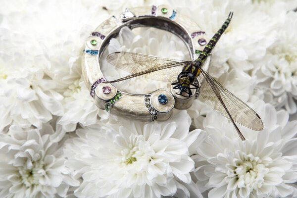 image of bracelet dragonfly flower background