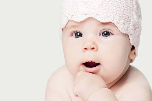 Baby Face Closeup Portrait White Banner Background Copy Space — Stock Photo, Image
