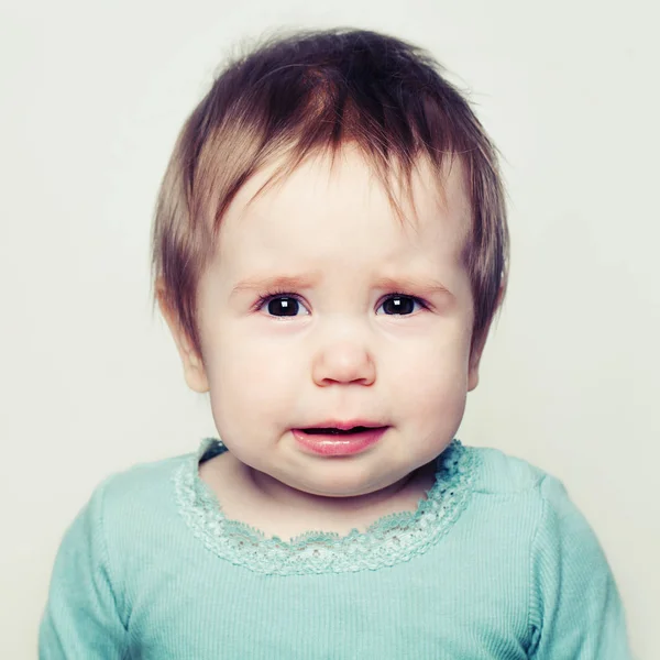 Closeup Portret Van Triest Baby Klein Kind Maanden Oud — Stockfoto