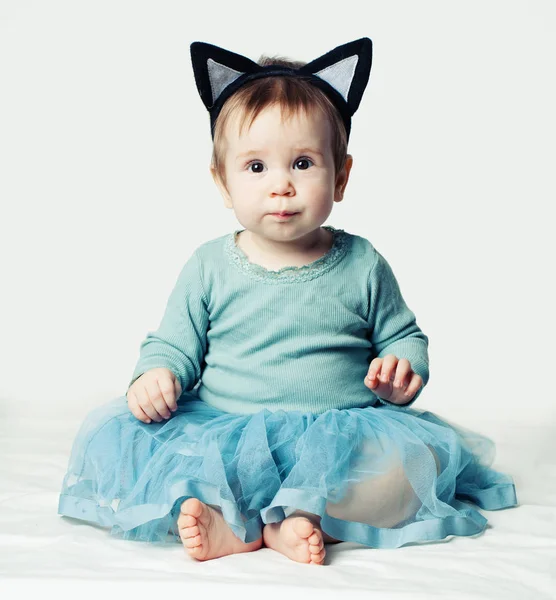 Mooie Babymeisje Witte Achtergrond — Stockfoto