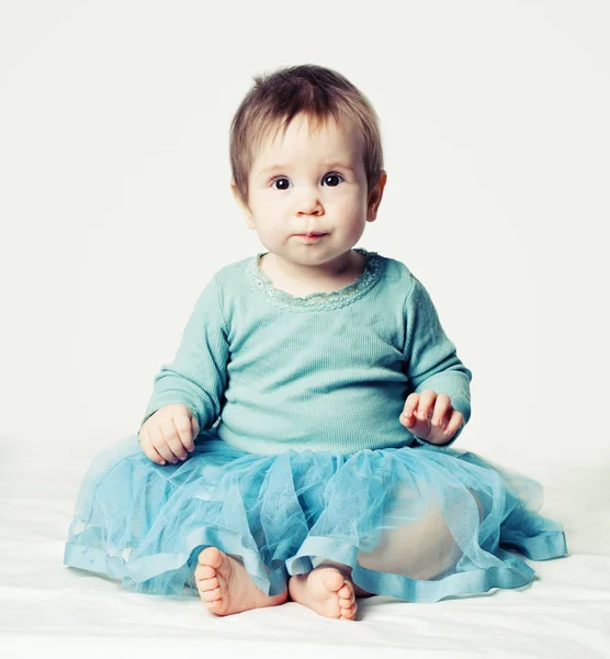 Cute Baby Girl Blue Tulle Skirt White Background — Stock Photo, Image