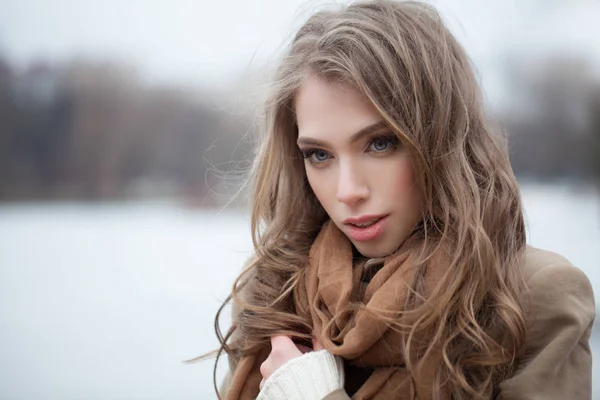 Leuke Vrouw Mannequin Winter Park Perfecte Vrouwelijke Gezicht Close — Stockfoto