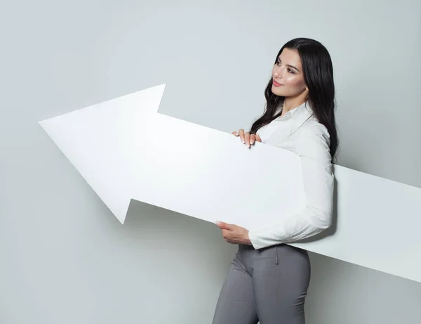 Business Woman with Rising Arrow. Business Success, Shares Up and Success Managing Concept