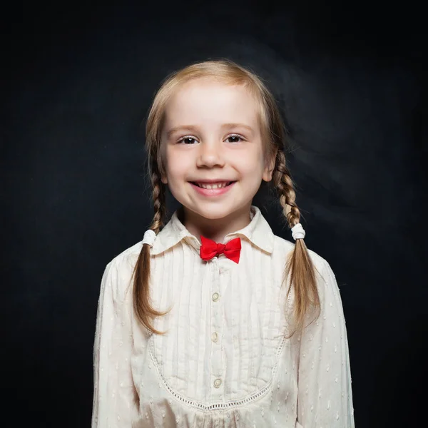 Happy Child Pupil Blackboard Background Smiling Girl — Stock Photo, Image