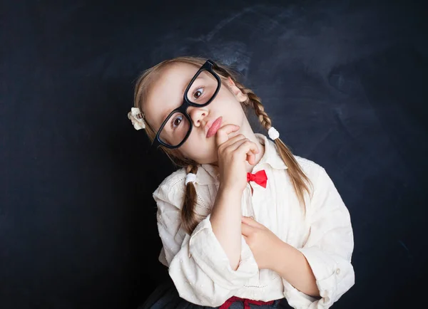Smart School Kid Glasses Thinking Back School Kid Creativity Education — Stock Photo, Image