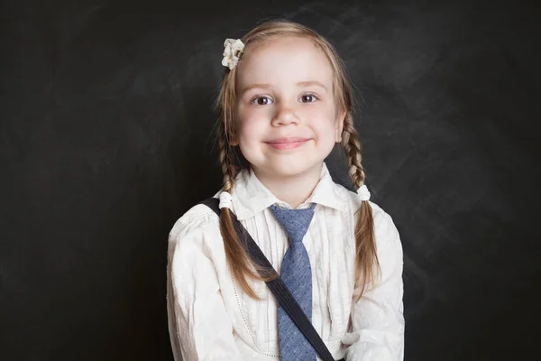 Smiling Girl Portrait Happy Child Schoolgirl Blackboard Background — Stock Photo, Image