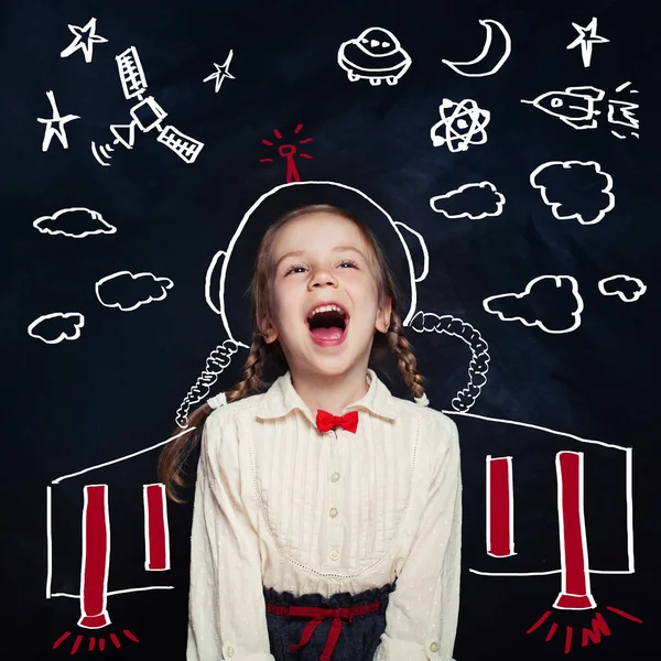 Educazione Alla Creatività Con Astronauta Bambina Ispirazione Dei Bambini Nell — Foto Stock