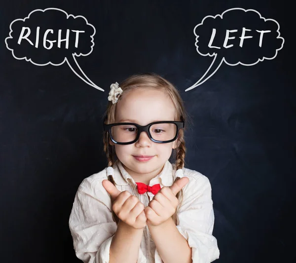 Little Child Right Left Hands Funny Girl Speech Clouds Chalk — Stock Photo, Image