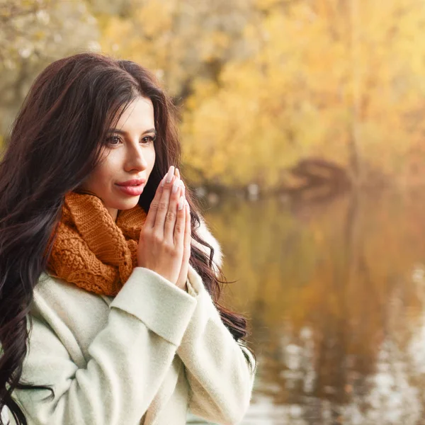 Hermosa Mujer Otoño Frío Día Soleado Aire Libre —  Fotos de Stock