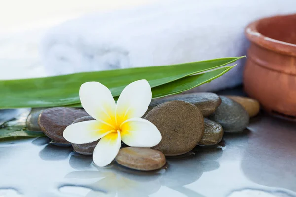 Wellness Blumen Und Steine Und Handtuch Für Die Massage Behandlung — Stockfoto