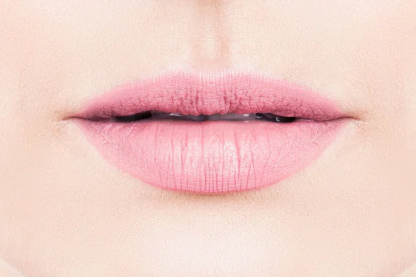 Lèvres Féminines Douces Avec Maquillage Rouge Lèvres Rose — Photo