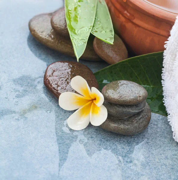 Spa Conjunto Tropical Com Toalha Para Relaxar Tratamento Massagem Fundo — Fotografia de Stock