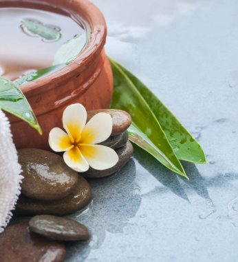 Spa tropikal mavi zemin üzerine spa masaj tedavisi için ayarla