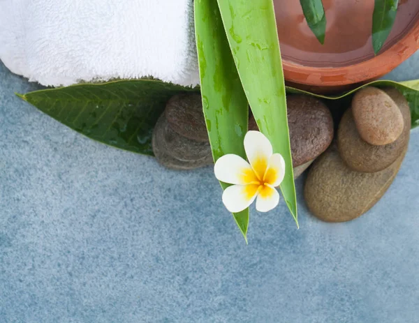 Blick Von Oben Auf Wellnessobjekte Mit Kräutern Wasser Zur Massagebehandlung — Stockfoto