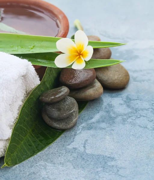 Blüten Und Wellnessobjekte Mit Kräutern Wasser Zur Massagebehandlung — Stockfoto