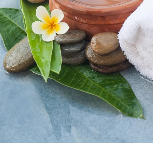 Spa Tropisk Blomma Och Stenar För Relax Massage Behandling — Stockfoto