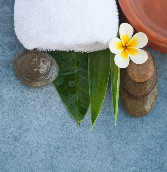 Bovenaanzicht Van Spa Objecten Blauwe Achtergrond — Stockfoto