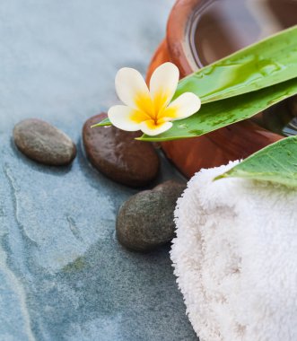 Spa Set mavi zemin üzerine masaj tedavisi için.