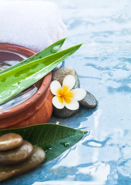Wellness Objekte Für Massagetherapie Auf Blauem Hintergrund — Stockfoto