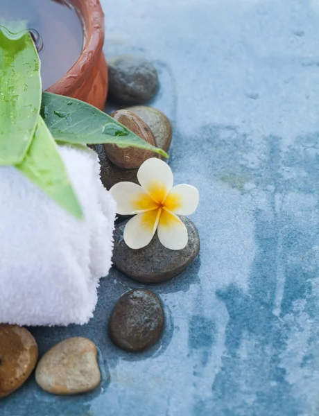 Draufsicht Auf Wellness Objekte Und Steine Für Relax Massagesalon Auf — Stockfoto