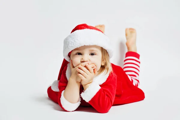 Schattige Baby Santa Witte Achtergrond — Stockfoto