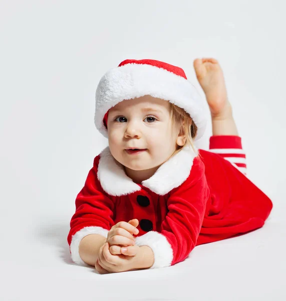 Cheerful Baby Santa Hat White Background — Stock Photo, Image