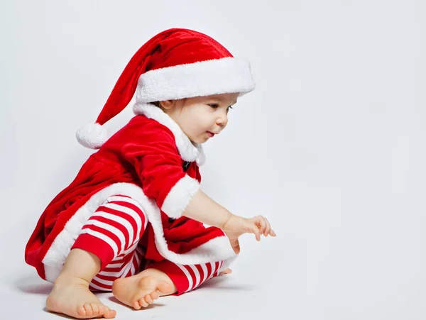 Cute Christmas Child Santa Hat White Background — Stock Photo, Image