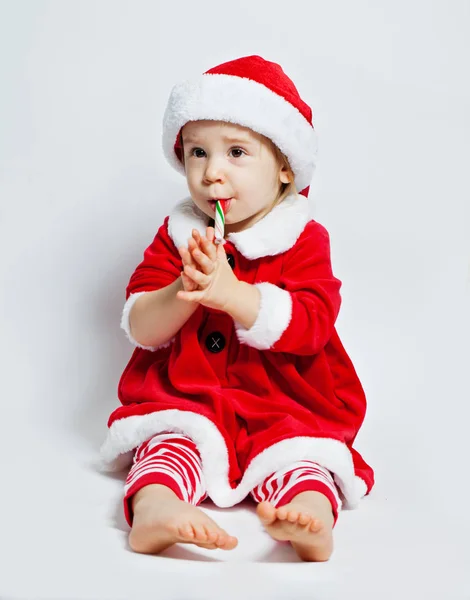 Funny Child Santa Hat Christmas Portrait — Stock Photo, Image