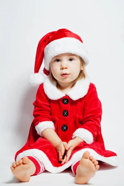 Bebé Alegre Sombrero Santa Sobre Fondo Blanco Imagen de archivo