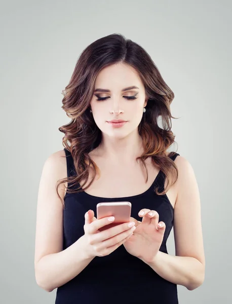 Mädchen Mit Telefon Junge Frau Mit Smartphone Sms — Stockfoto