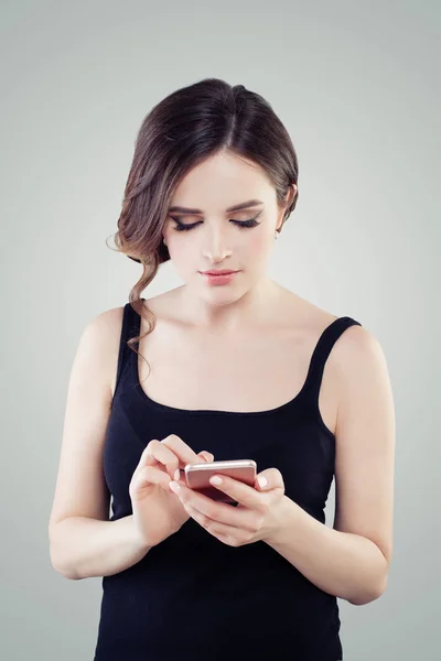 Frau Handy Mädchen Mit Telefon Porträt — Stockfoto